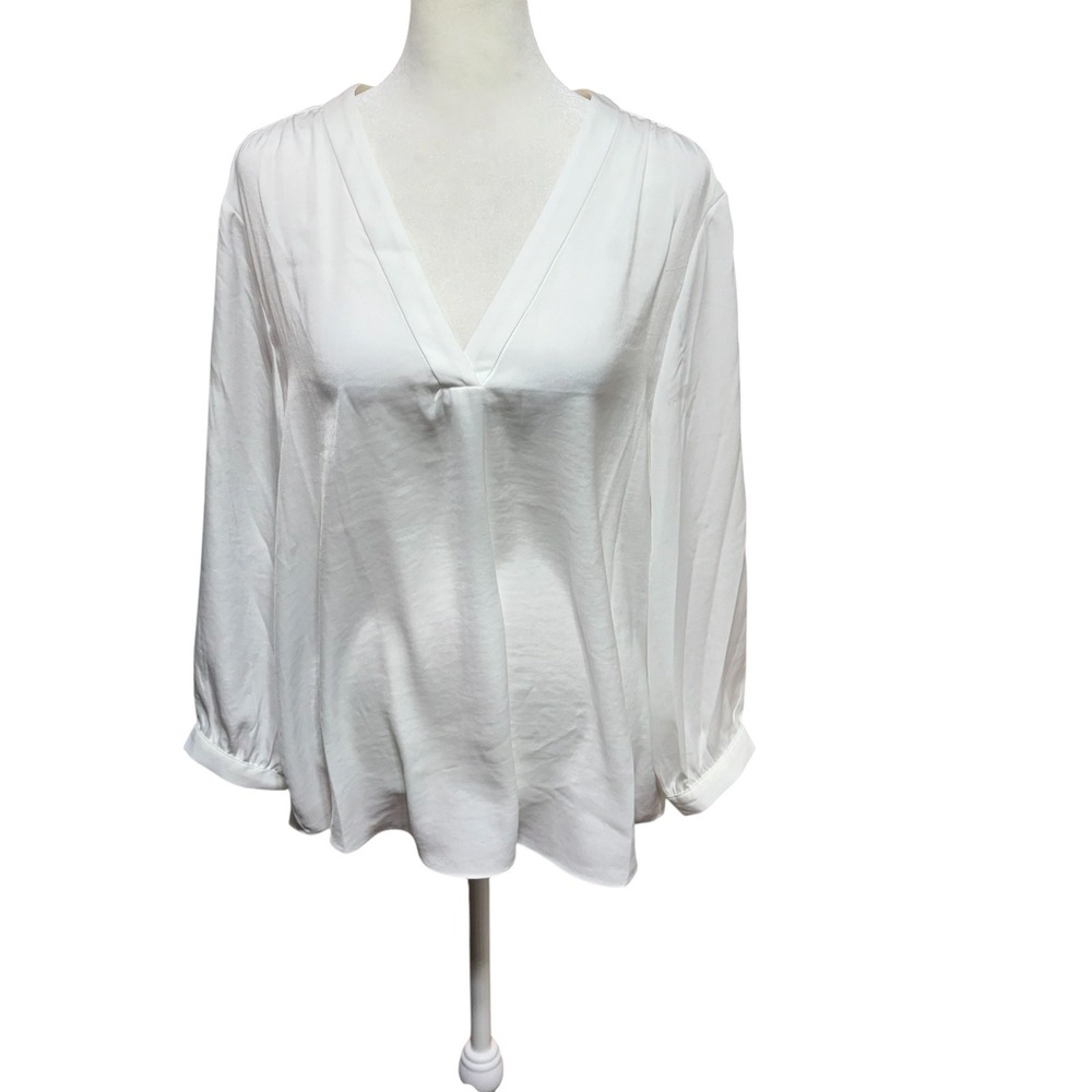 Vince Camuto Womens 3/4 Sleeve V-Neck Rumple Blouse New Ivory White  L #K80